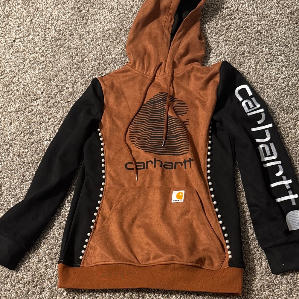 Carhartt Tan and Black Logo Hoodie